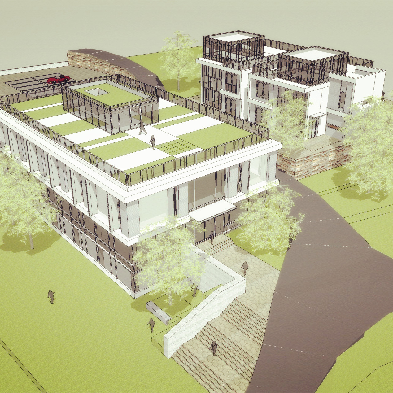 现代国外/社区/住宅山坡地别墅/独栋大宅/建筑方案设计/su模型