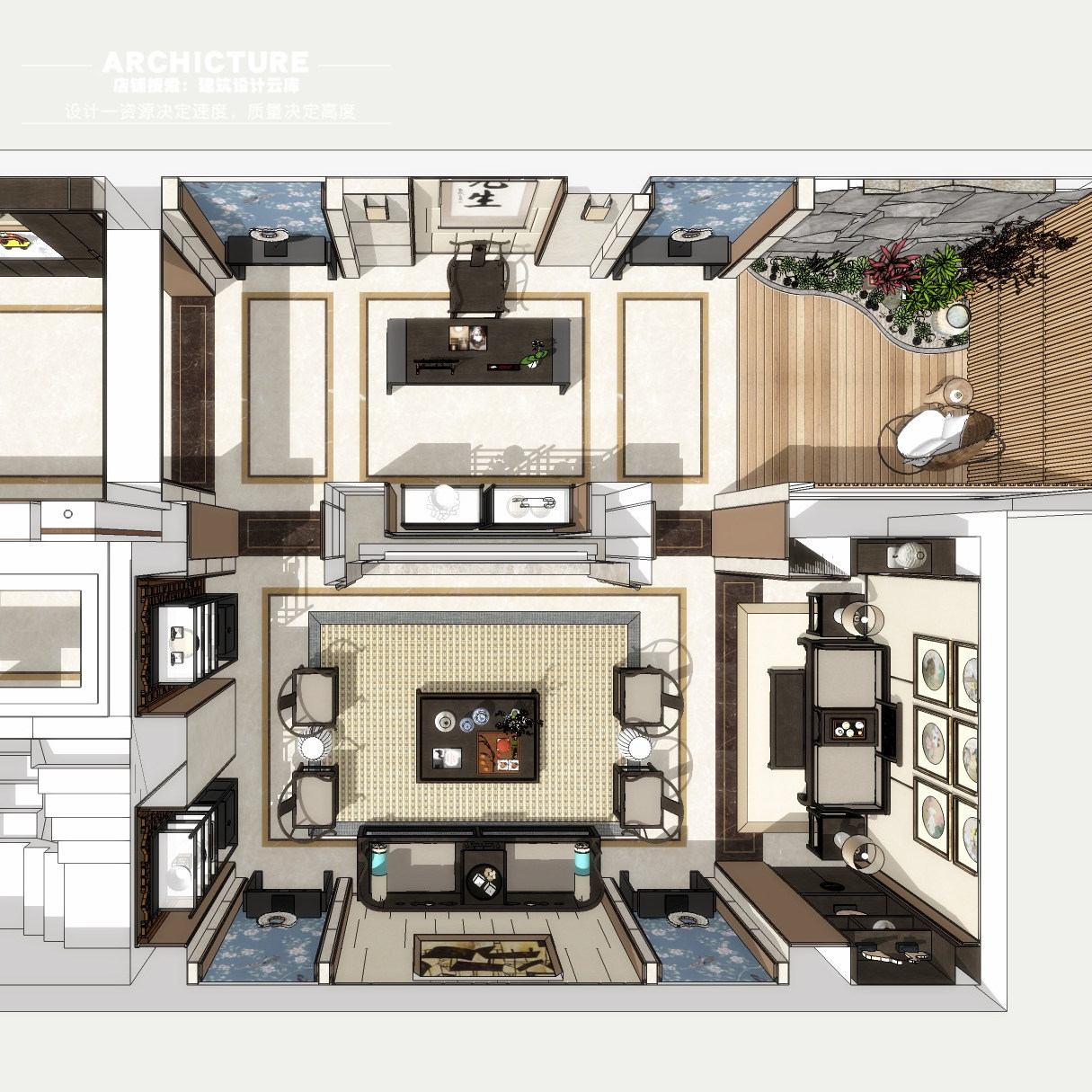 su草图大师现代新中式住宅家装装修设计室内模型组件su模型素材