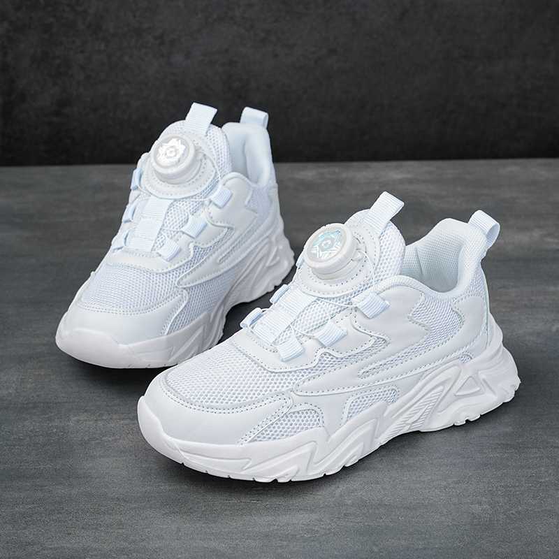 男童白色运动鞋旋转纽扣透气跑鞋
