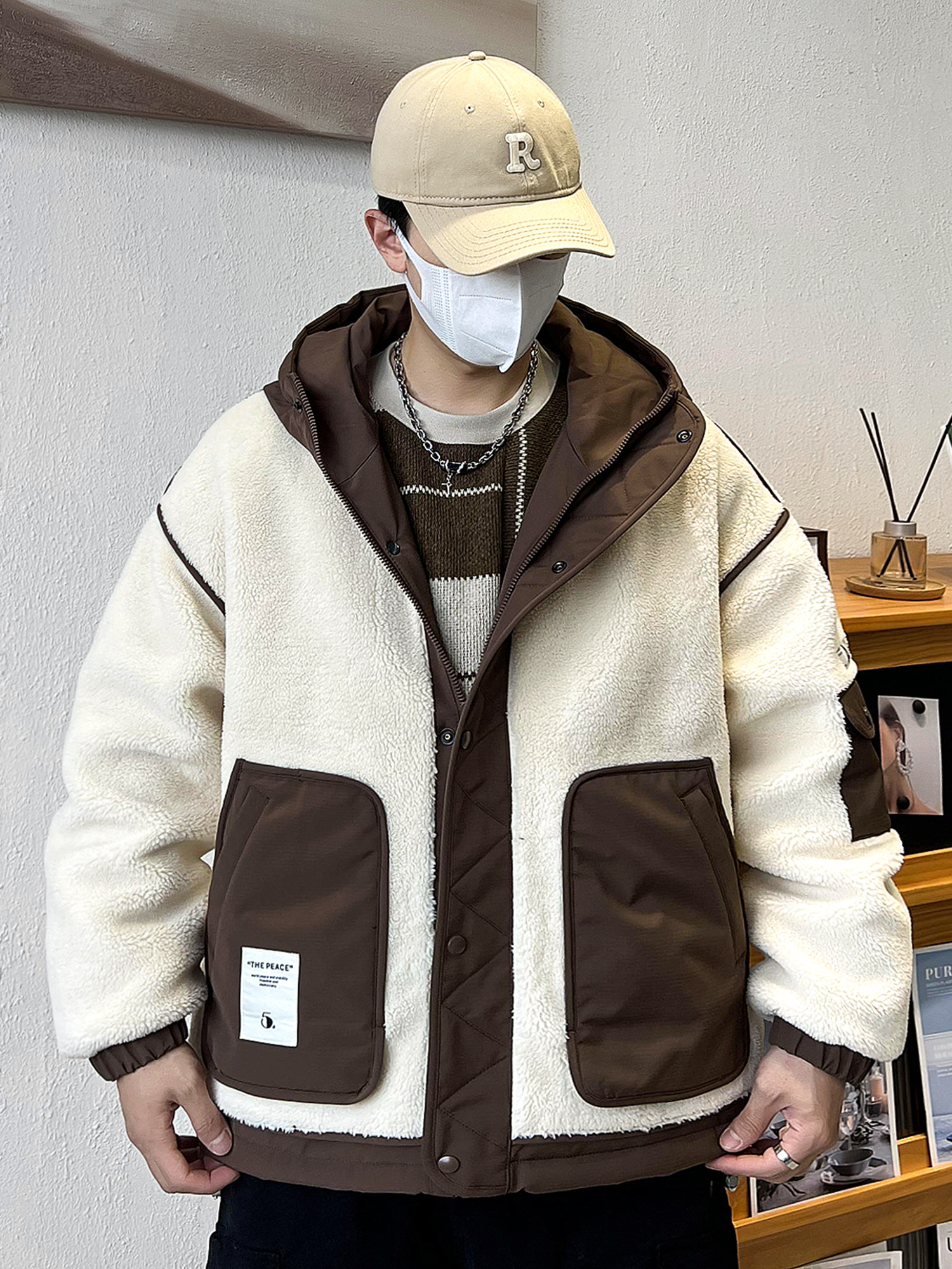 램스울 + 다운 안감 헤비급 두꺼운 소재 작업복 다운 재킷 남성 겨울 따뜻한 두꺼운 폴라 플리스 재킷