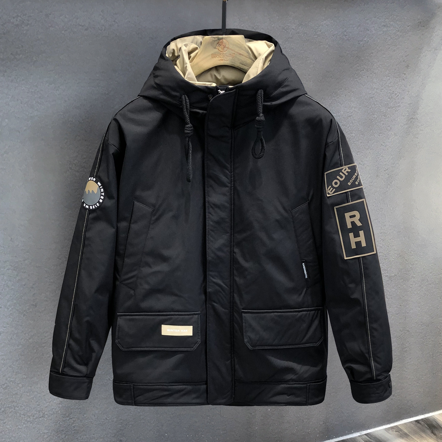 德国复古空军飞行员夹克潮牌工装羽绒服男士连帽外套冬季派克服男
