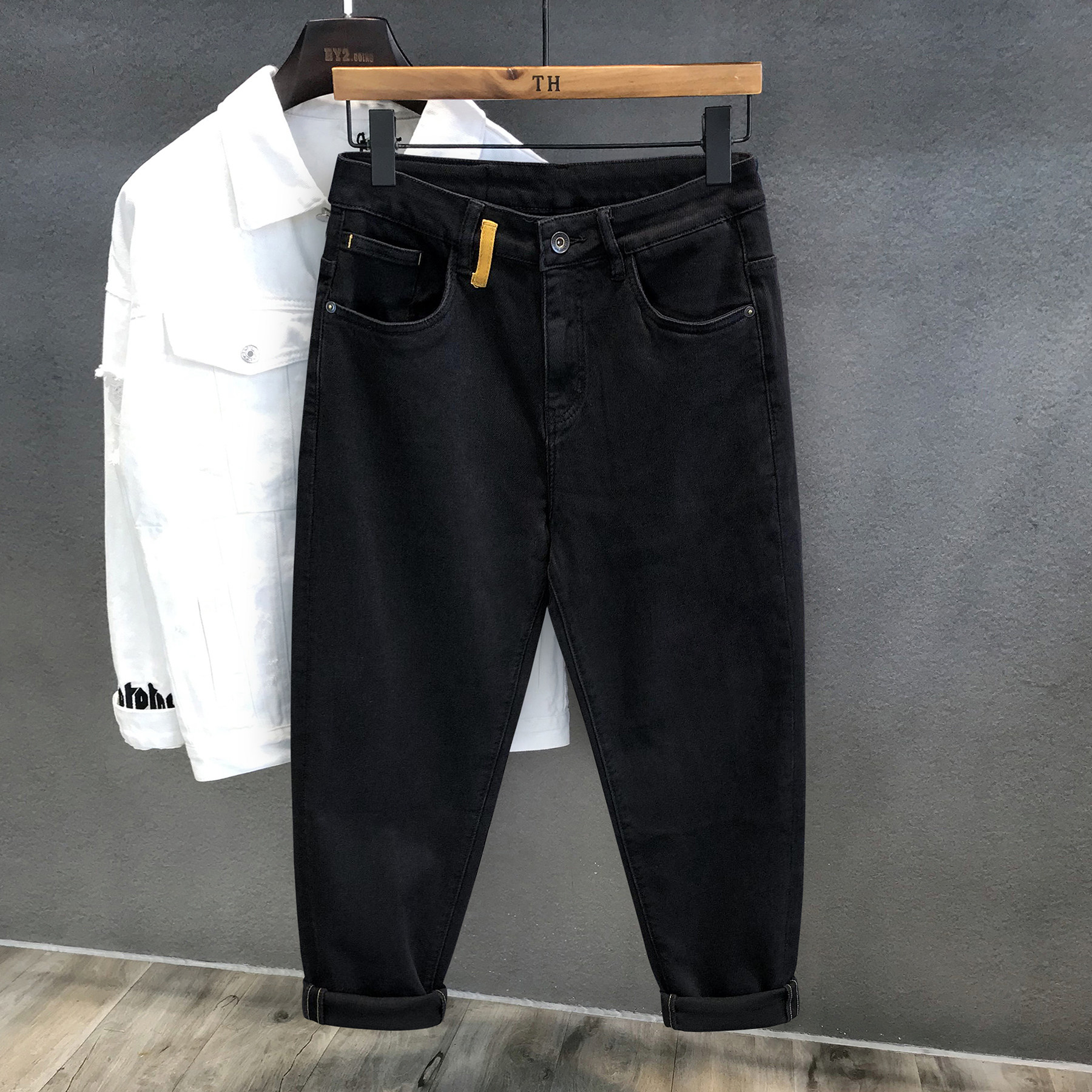 面料超好防脱色黑色牛仔裤男士春秋季潮牌百搭休闲直筒裤子男长裤