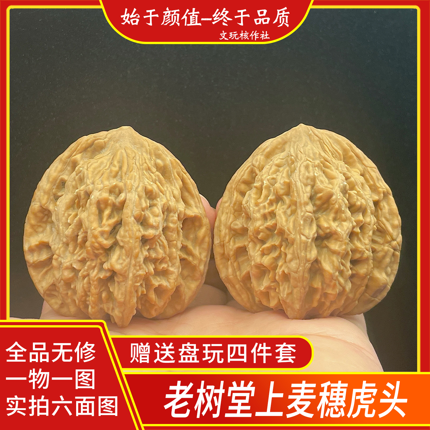 一物一图文玩核桃老树堂上麦穗虎头全品无修高端精品大尺寸白茬果