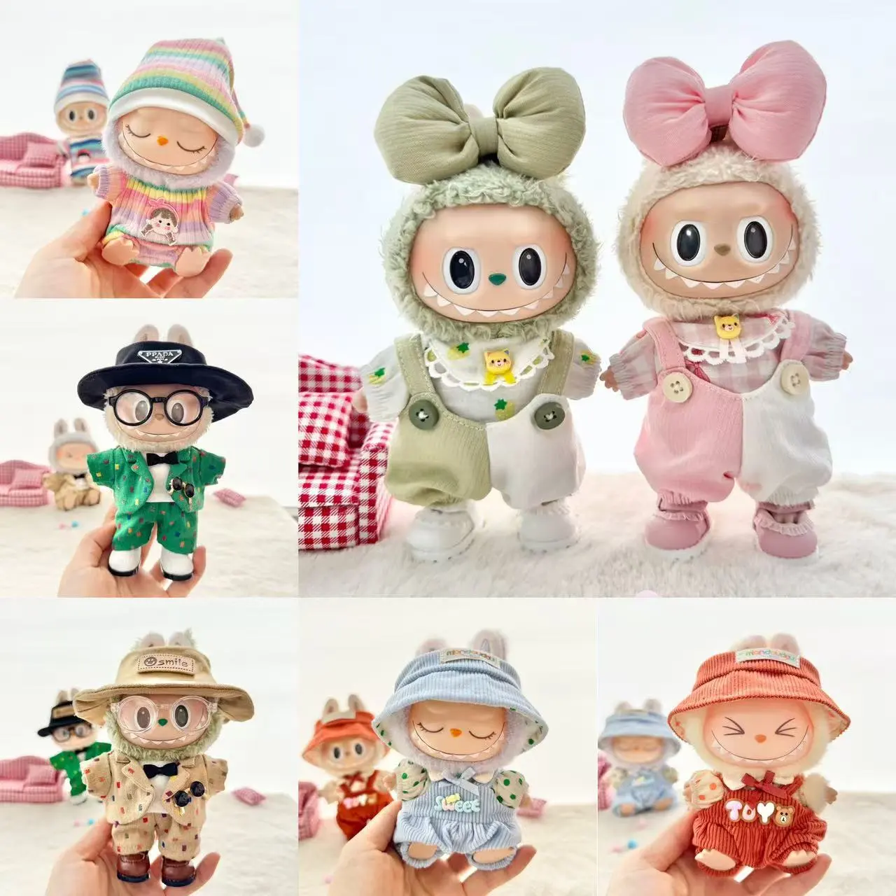 仅衣服] 一二代Labubu衣服挂件拉布布娃衣彩虹女孩休闲西装背带裤