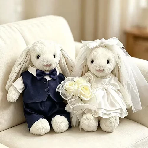 仅娃衣】32/36cm邦尼兔玩偶娃衣珍珠粉婚纱花灰西装婚庆压床表白