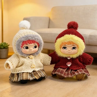 仅娃衣】WAKUKU哇库库潮趣派对系列玩偶娃衣奶黄连帽针织格纹裙