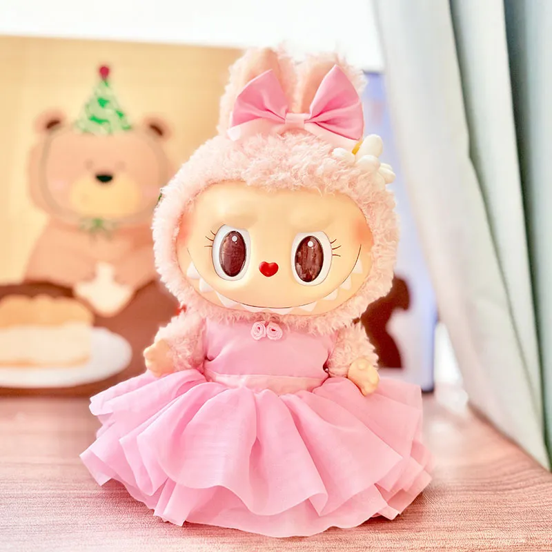 38cm拉布布毛绒娃娃衣服着替Labubu公仔衣服MOKOKO粉霞芭蕾裙套装