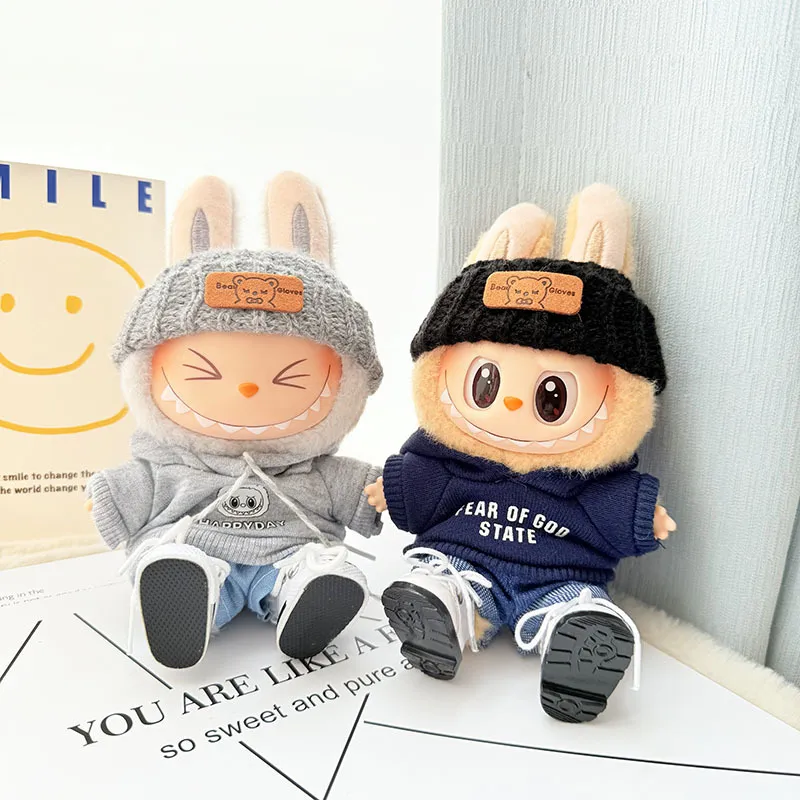 仅衣服] 一二代钥匙扣Labubu衣服挂件拉布布娃衣连帽卫衣帽子套装