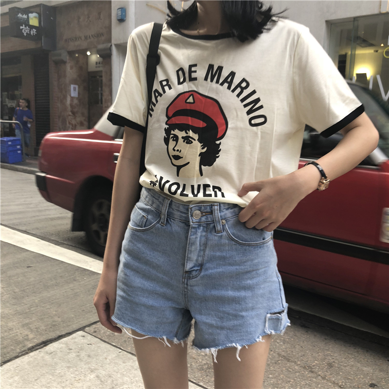 短袖T恤女装夏季新品chic学生宽松韩版怪味字母少女印花圆领上衣