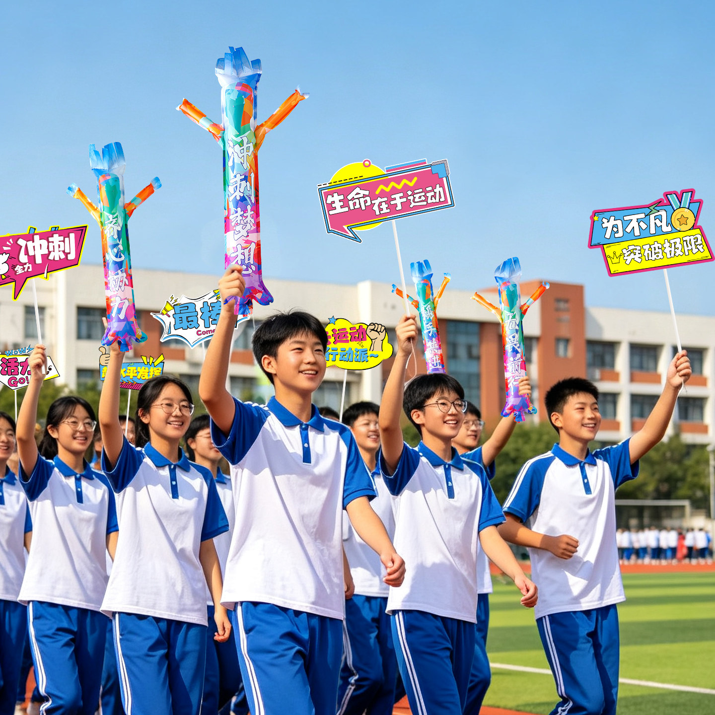 学校运动会开幕式入场道具手持充气棒气球班级加油手举牌氛围装饰
