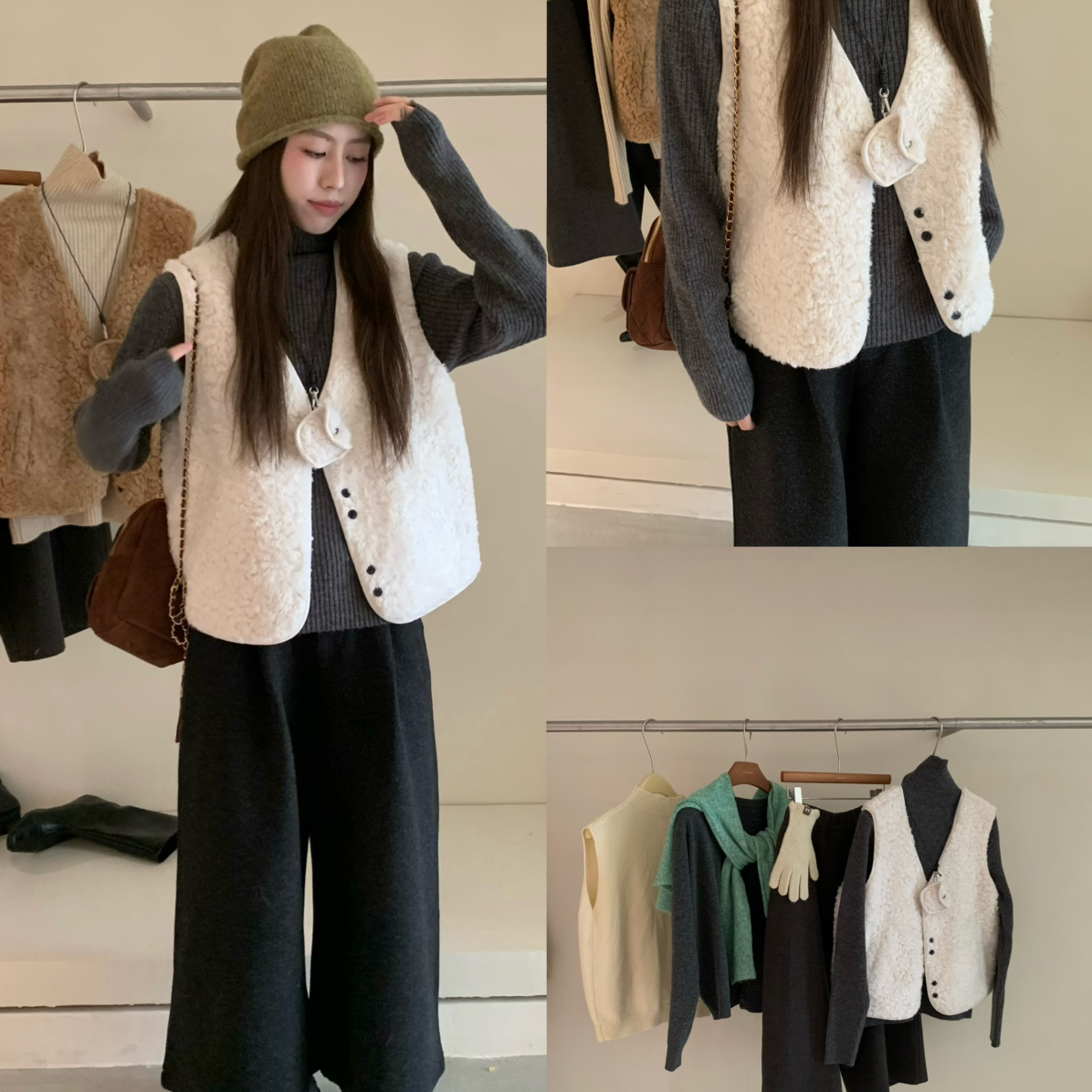 秋冬女士毛衣马甲小包三件套