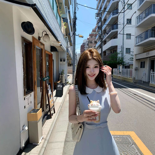 05/26 JMSHOP 温莎小姐 TR斜纹西装料娃娃领连衣裙A字无袖背心裙