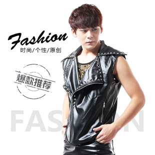铆钉皮马甲男士 修身 夜店DJ酒吧歌手舞台演出服表演服男 韩版 新款