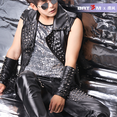 马甲机车歌手演出铆钉马甲