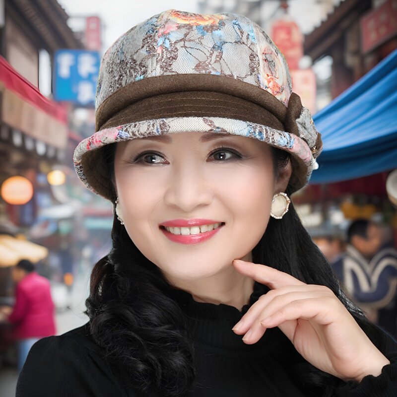 2024新款秋冬夹绒妈妈护耳保暖百搭渔夫帽套头中老年人盆帽