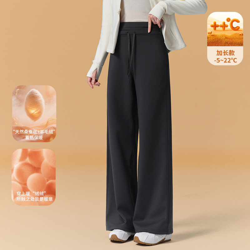 2025新款鲨鱼裤女外穿秋冬加绒抽绳打底高腰阔腿灰色直筒宽松瑜伽