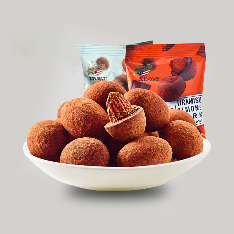 来伊份提拉米苏巴旦木黑巧克力500g休闲零食糖果特产进口来一份