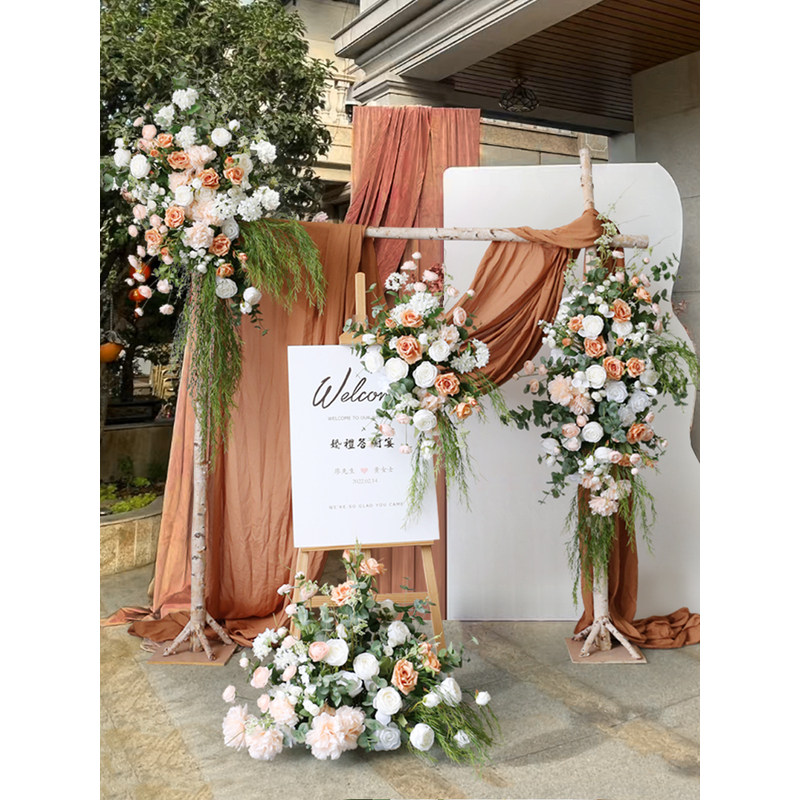 婚庆现场布置高级仿真花艺套装迎宾拍照背景插花拱门水牌花架花排