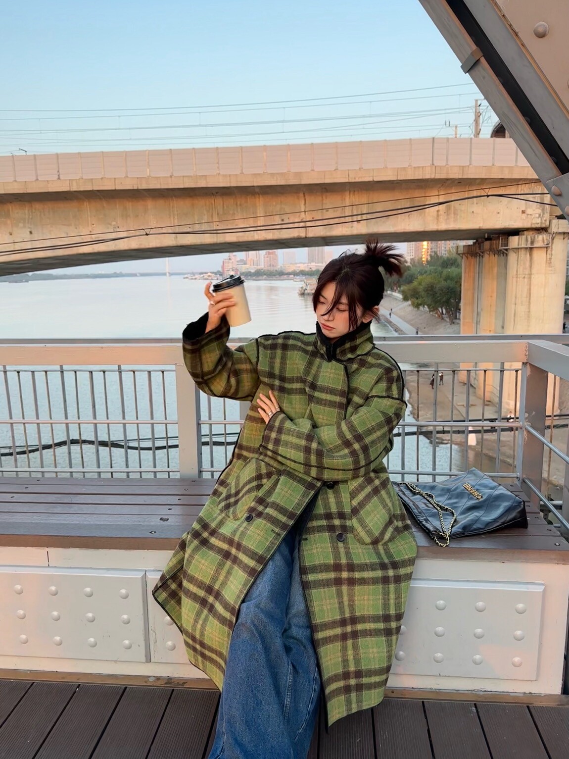 正反两穿毛呢大衣女复古外套