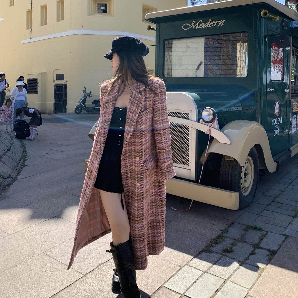 秋季新款中长款双排扣羊毛大衣