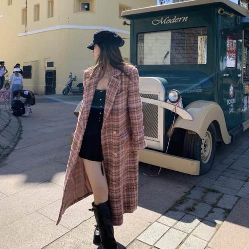 秋季新款中长款双排扣羊毛大衣