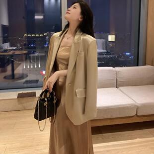 春季新款高级感浅香槟金缎面西装外套女小众通勤气质名媛西服上衣