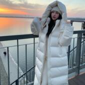 冬季 高级感90白鸭绒充绒量500g连帽长款 一件过冬大被子羽绒服女