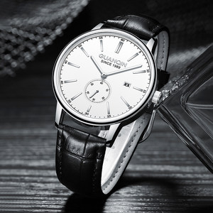 新款冠琴手表男士简约潮流时尚学生男表真皮带夜光防水休闲男腕表