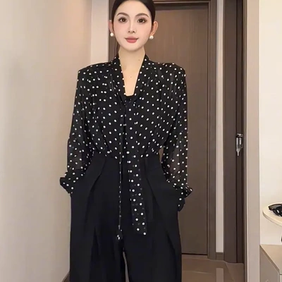 【前后2穿】V领法式高级飘带立领长袖衬衫女夏季新款设计感上衣t1