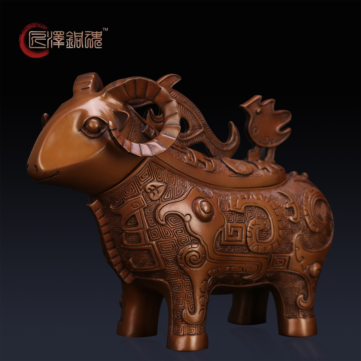 匠泽铜魂 纯紫铜羊觥 绵羊尊风水摆件仿古青铜酒器开业铜工艺礼品