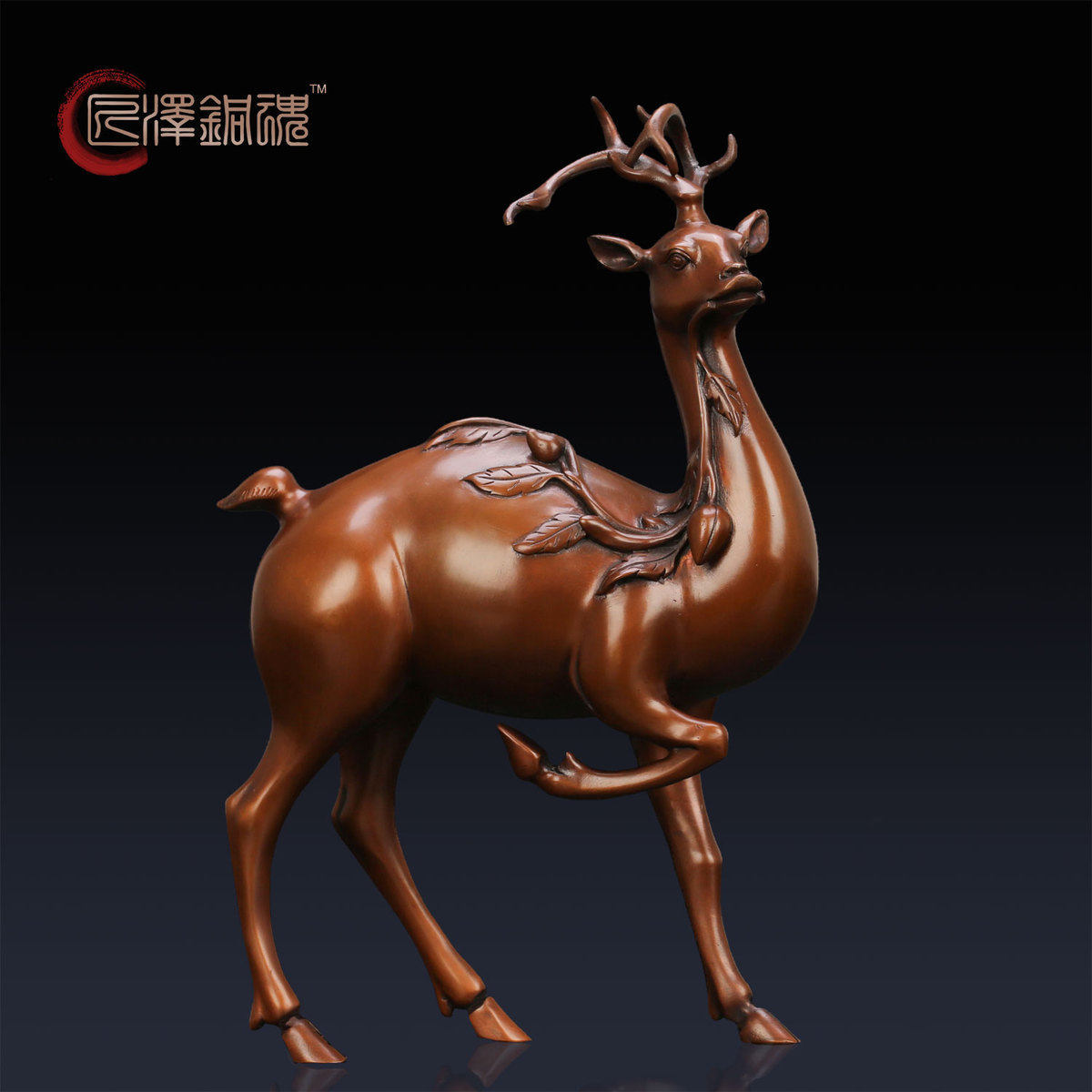 匠泽铜魂 纯铜鹿摆件 紫铜梅花鹿 家居客厅办公室摆设工艺品