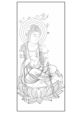 高清张大千敦煌壁画菩萨白描底稿工笔画佛像线稿线描实物打印勾线