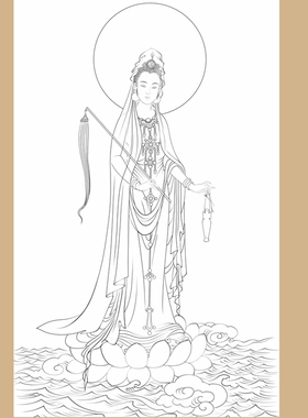 高清观音菩萨白描底稿工笔佛像人物线稿线描实物纸质打印稿非宣纸