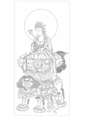 高清文殊菩萨白描底稿工笔画佛像线稿勾线线描实物纸质打印非宣纸