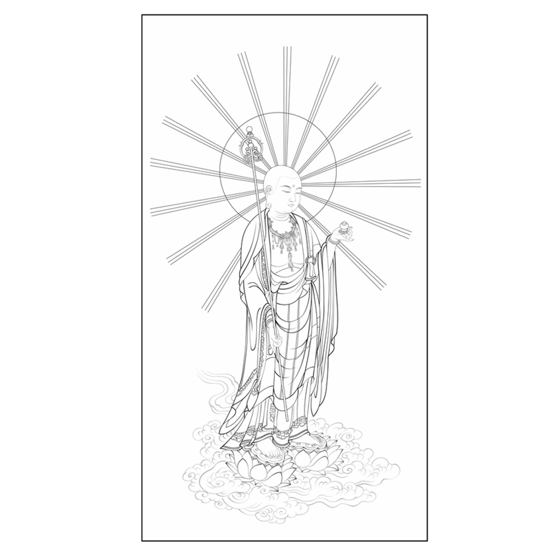 高清地藏王菩萨白描底稿国画工笔画佛像线稿线描实物打印勾线稿