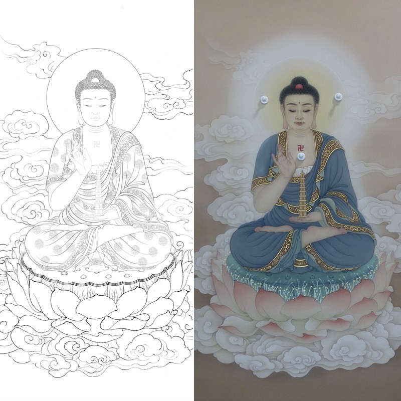 高清药师佛白描底稿工笔佛像人物线稿线描实物纸质打印稿非宣纸,家居饰品,国画,淘宝优惠券,粉丝福利购,淘宝优惠卷