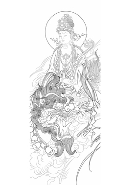 工笔画普贤文殊菩萨人物佛像线稿白描底稿线描实物打印勾线过稿