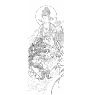 工笔画普贤文殊菩萨人物佛像线稿白描底稿线描实物打印勾线过稿