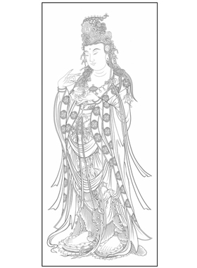 高清工笔画人物佛像宋人观音大士图线稿白描底稿勾线线描纸质打印