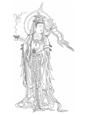 引路菩萨敦煌壁画佛像工笔画白描底稿线描实物打印稿非宣纸过稿