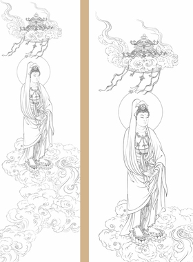高清观音菩萨白描底稿工笔佛像人物线稿线描实物纸质打印稿非宣纸
