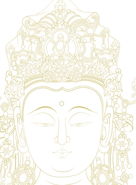 水月观音静心精美大幅描金线稿白描稿菩萨描线佛像线描纸质打印稿