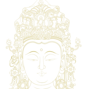 水月观音静心精美大幅描金线稿白描稿菩萨描线佛像线描纸质打印稿