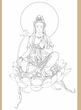 高清观音菩萨白描底稿工笔佛像人物线稿线描实物纸质打印稿非宣纸