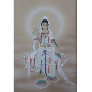 纯手绘观音菩萨传统古典工笔画工笔真丝绢画国画心成品画未装裱