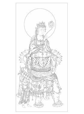 工笔画人物佛像普贤菩萨高清白描底稿练习线稿勾线线描纸质打印稿