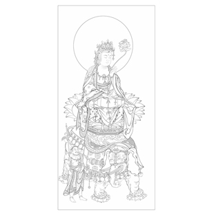 工笔画人物佛像普贤菩萨高清白描底稿练习线稿勾线线描纸质打印稿