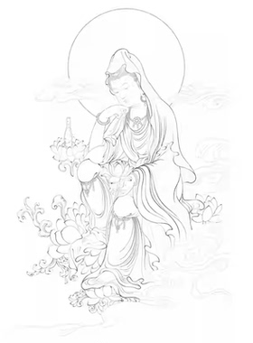 莲花观音菩萨白描底稿佛像人物工笔画线稿线描实物打印勾线过稿
