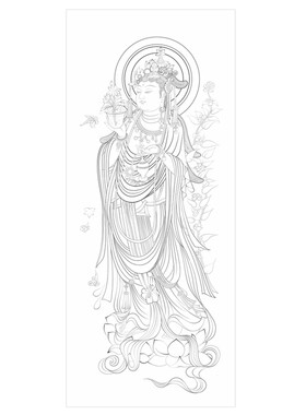 敦煌壁画观世音菩萨白描底稿佛像人物工笔画线稿线描实物打印勾线