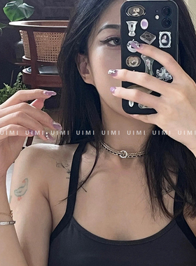 UIMI/颈间的艺术品！25FW 奢华小羊皮穿皮镶钻双圈金属编织链条女